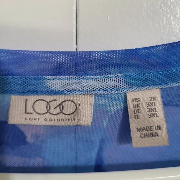 LOGO Lori Goldstein Womens 2XL Abstract Mesh Sheer Button Up Blouse Blue Purple - Picture 4 of 7